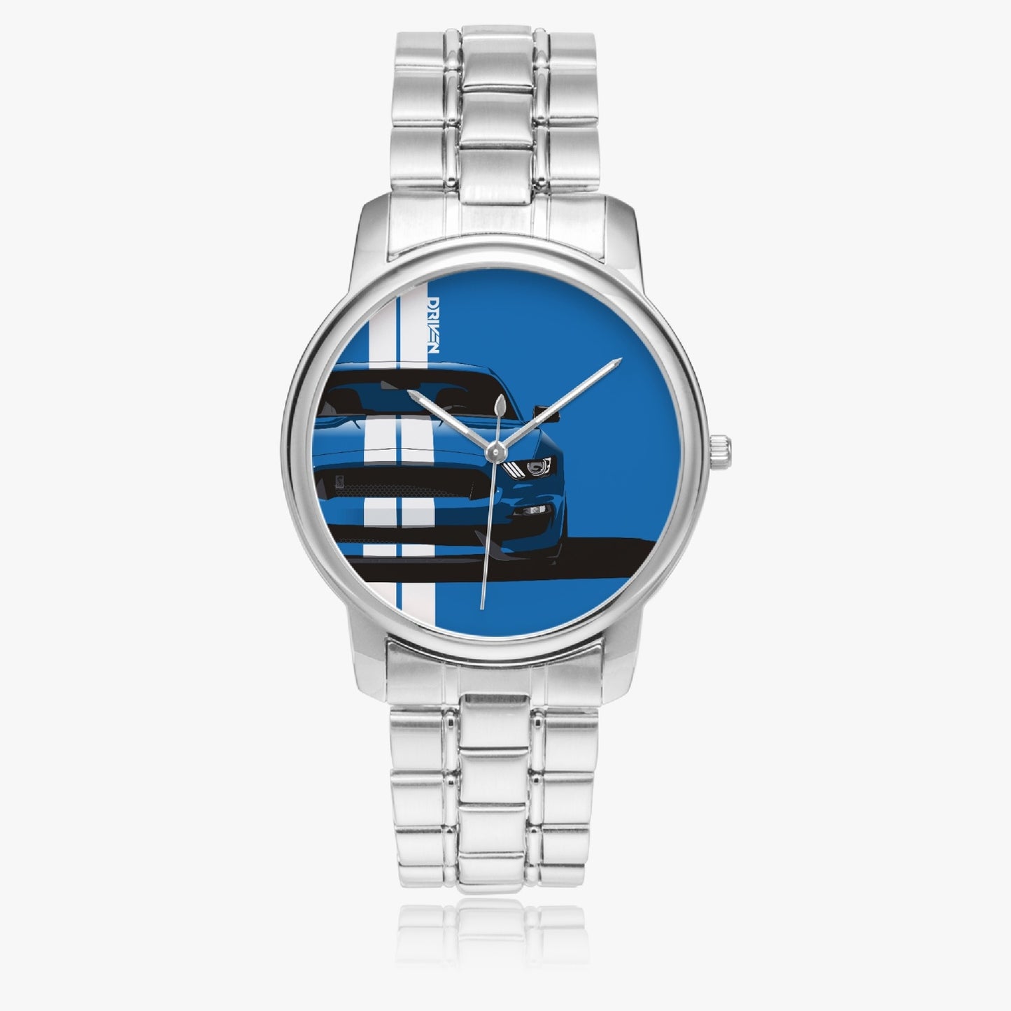 Blue Striped Mustang Stainless Steel Watch