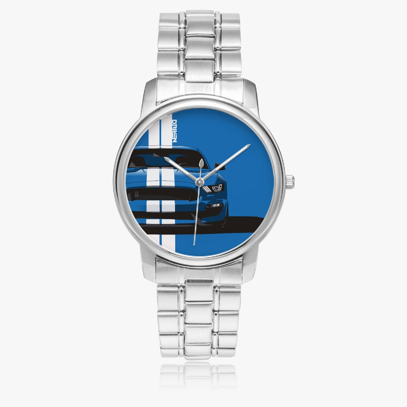 Blue Striped Mustang Stainless Steel Watch - Driven Brand Apparel