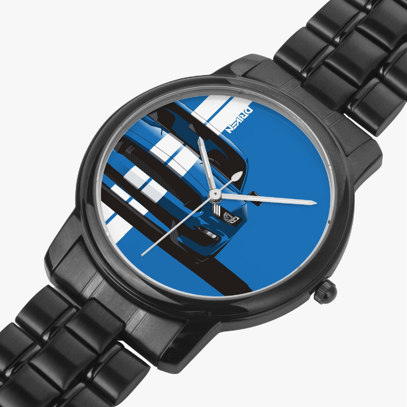 Blue Striped Mustang Stainless Steel Watch - Driven Brand Apparel