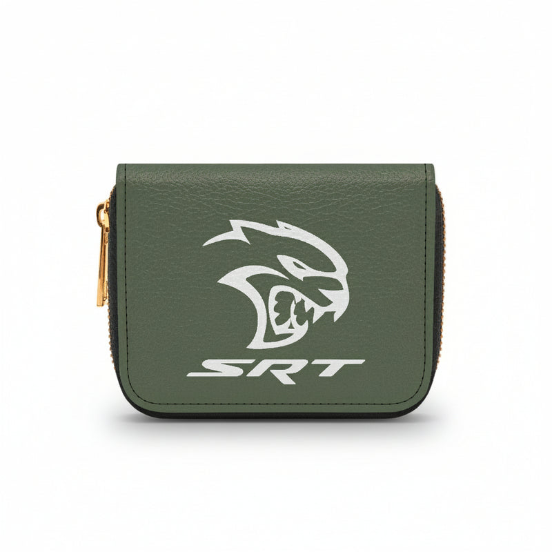 Green wallet with a white logo and 'SRT' text on a white background