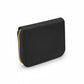 Black wallet with gold zipper on a white background